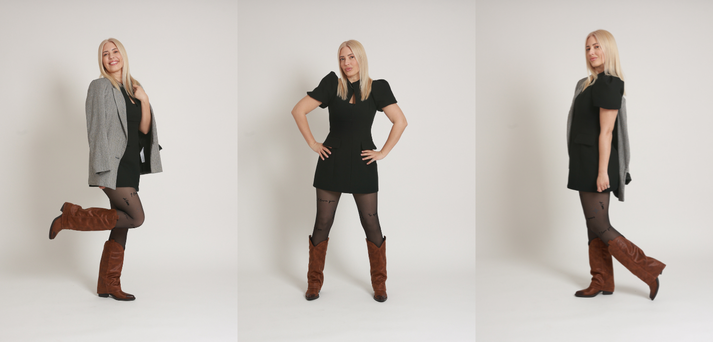 Autoportreti devojke u Self-Click Photo Studiu na Novom Beogradu, ispred bele pozadine